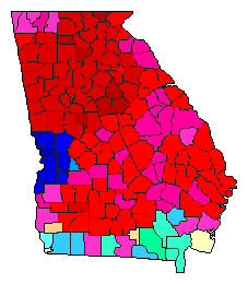 2020 Georgia County Map of Democratic Primary Election Results for Senator