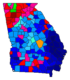 1982 Georgia County Map of Democratic Primary Election Results for Governor