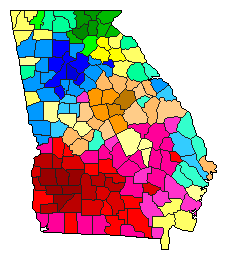 1998 Georgia County Map of Democratic Primary Election Results for Lt. Governor