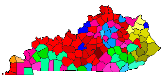 1987 Kentucky County Map of Democratic Primary Election Results for Governor