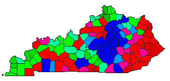 1991 Kentucky County Map of Democratic Primary Election Results for Governor