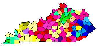 1975 Kentucky County Map of Democratic Primary Election Results for Lt. Governor