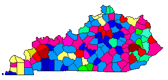 1983 Kentucky County Map of Democratic Primary Election Results for Lt. Governor
