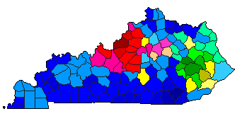 1987 Kentucky County Map of Democratic Primary Election Results for Secretary of State
