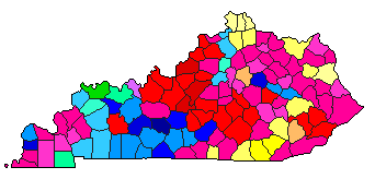 1995 Kentucky County Map of Democratic Primary Election Results for Secretary of State