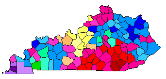 1991 Kentucky County Map of Democratic Primary Election Results for State Treasurer