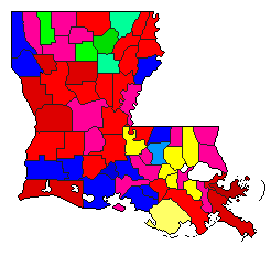 1940 Louisiana County Map of Democratic Primary Election Results for Governor