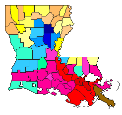 1964 Louisiana County Map of Democratic Primary Election Results for Governor