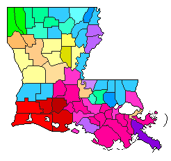 1971 Louisiana County Map of Democratic Primary Election Results for Governor