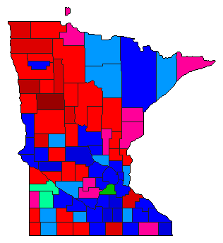 1934 Minnesota County Map of Democratic Primary Election Results for Lt. Governor
