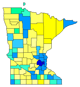 1998 Minnesota County Map of Democratic Primary Election Results for Secretary of State