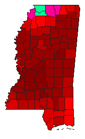 2007 Mississippi County Map of Democratic Primary Election Results for Governor