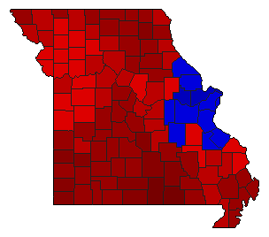 1986 Missouri County Map of Democratic Primary Election Results for State Auditor