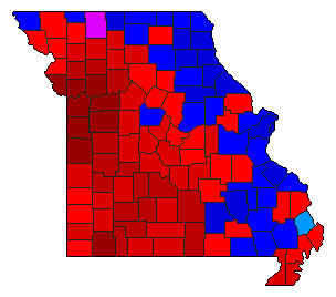 1998 Missouri County Map of Democratic Primary Election Results for State Auditor