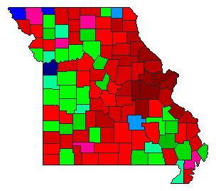1932 Missouri County Map of Democratic Primary Election Results for Senator