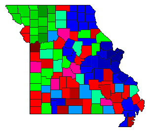 1934 Missouri County Map of Democratic Primary Election Results for Senator
