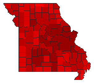 1998 Missouri County Map of Democratic Primary Election Results for Senator