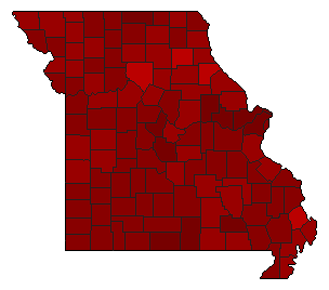 2002 Missouri County Map of Democratic Primary Election Results for Senator