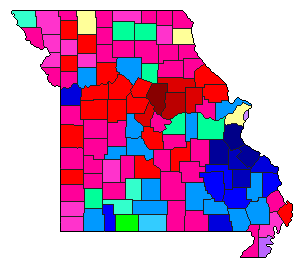 1928 Missouri County Map of Democratic Primary Election Results for Lt. Governor