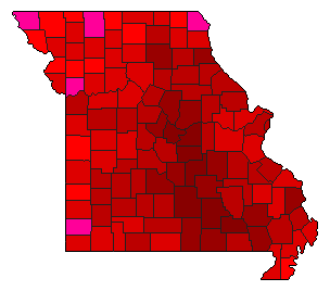 1988 Missouri County Map of Democratic Primary Election Results for Lt. Governor
