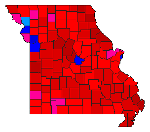 1988 Missouri County Map of Democratic Primary Election Results for Secretary of State