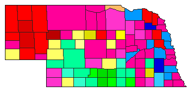 1972 Nebraska County Map of Democratic Primary Election Results for Senator