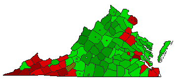 1966 Virginia County Map of Democratic Primary Election Results for Senator