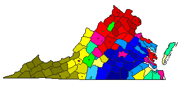 2005 Virginia County Map of Democratic Primary Election Results for Lt. Governor