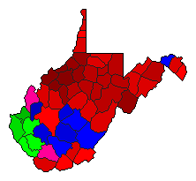 1976 West Virginia County Map of Democratic Primary Election Results for State Auditor