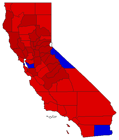 1994 California County Map of Democratic Primary Election Results for State Treasurer