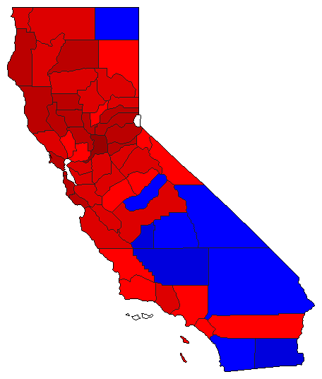 1998 California County Map of Democratic Primary Election Results for State Treasurer