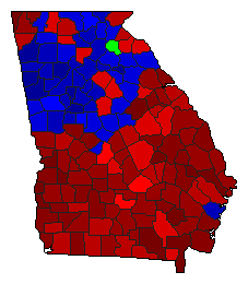 1970 Georgia County Map of Republican Primary Election Results for Governor