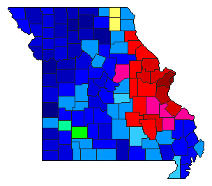 1972 Missouri County Map of Republican Primary Election Results for Lt. Governor