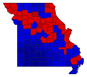 1992 Missouri County Map of Republican Primary Election Results for State Treasurer