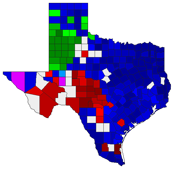 1986 Texas County Map of Republican Primary Election Results for Governor