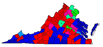 1989 Virginia County Map of Republican Primary Election Results for Governor