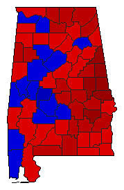 1978 Alabama County Map of Democratic Runoff Election Results for Governor