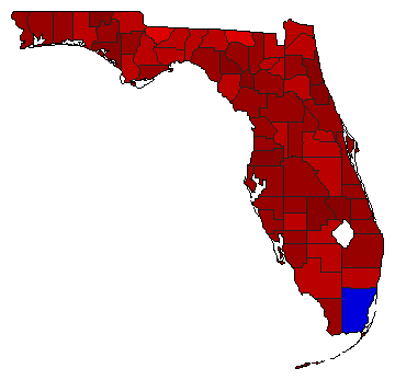 1990 Florida County Map of Democratic Runoff Election Results for Secretary of State