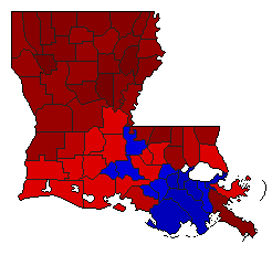 1964 Louisiana County Map of Democratic Runoff Election Results for Lt. Governor