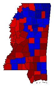 2011 Mississippi County Map of Democratic Runoff Election Results for Governor