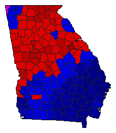2014 Georgia County Map of Republican Runoff Election Results for Senator