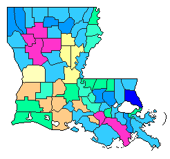 1996 Louisiana County Map of Open Primary Election Results for Senator