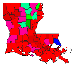 2002 Louisiana County Map of Open Primary Election Results for Senator