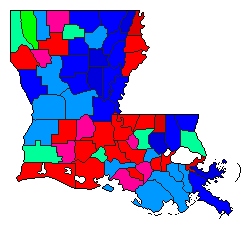 1991 Louisiana County Map of Open Primary Election Results for Governor