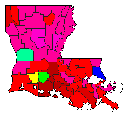1995 Louisiana County Map of Open Primary Election Results for Lt. Governor