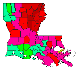 1987 Louisiana County Map of Open Primary Election Results for Secretary of State