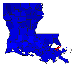 1995 Louisiana County Map of Open Primary Election Results for Secretary of State