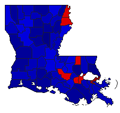 2015 Louisiana County Map of Open Primary Election Results for Secretary of State