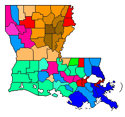 2017 Louisiana County Map of Open Primary Election Results for State Treasurer