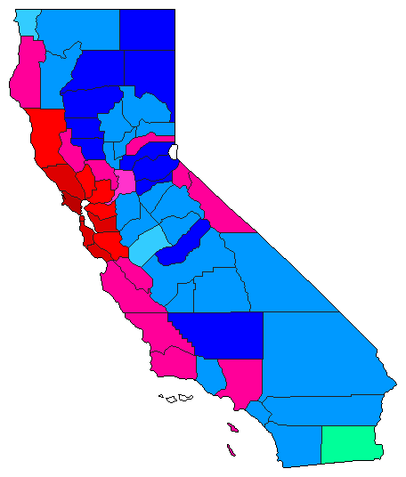 2018 California County Map of Open Primary Election Results for Governor